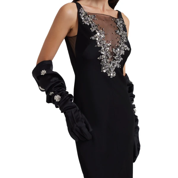 Safiyaa Elda Gloves in Black with Crystal | Gloves | Coveti