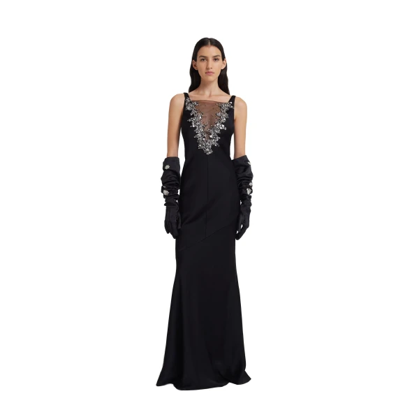 Safiyaa Elda Gloves in Black with Crystal | Gloves | Coveti