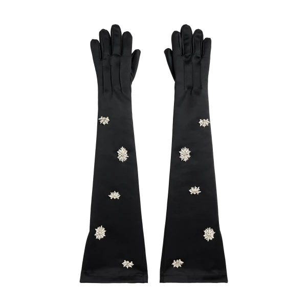 Elda Gloves in Black with Crystal