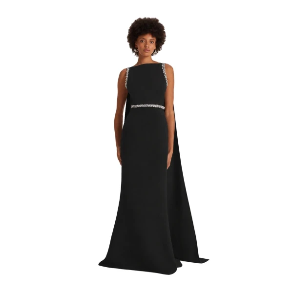 Safiyaa Ginevra Long Dress in Black with Crystal | Maxi Dresses | Coveti