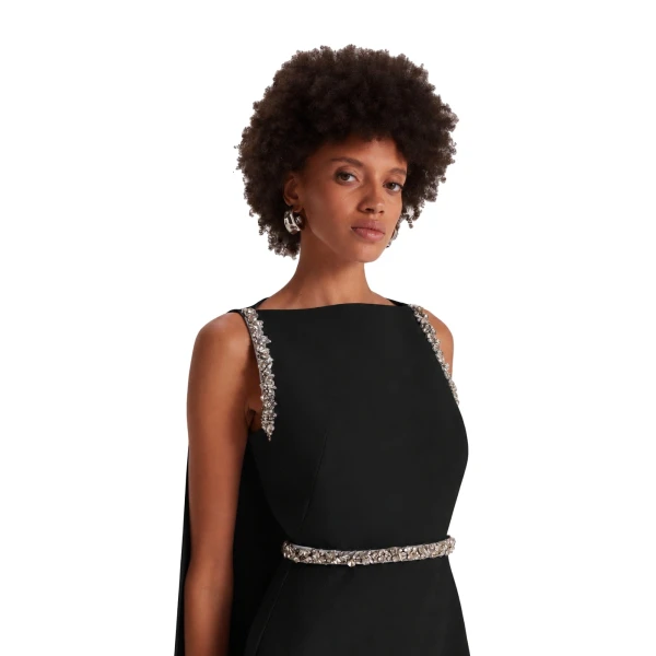 Safiyaa Ginevra Long Dress in Black with Crystal | Maxi Dresses | Coveti