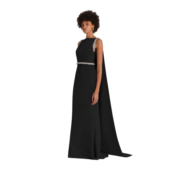 Safiyaa Ginevra Long Dress in Black with Crystal | Maxi Dresses | Coveti