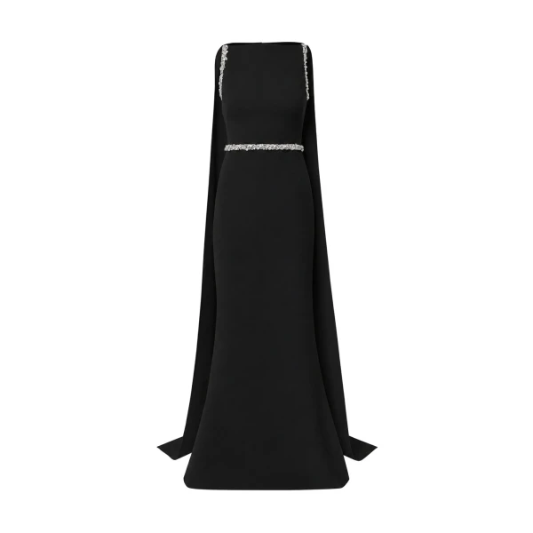 Ginevra Long Dress in Black with Crystal