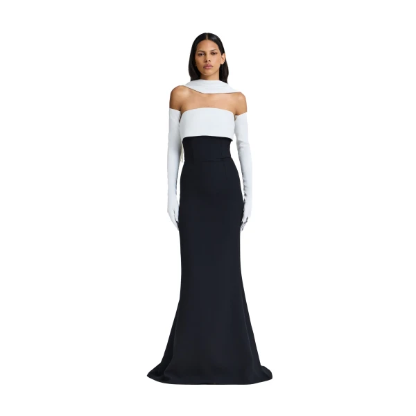 Safiyaa Roshana Long Dress in Ivory and Black | Maxi Dresses | Coveti