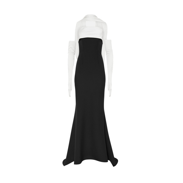 Roshana Long Dress in Ivory and Black