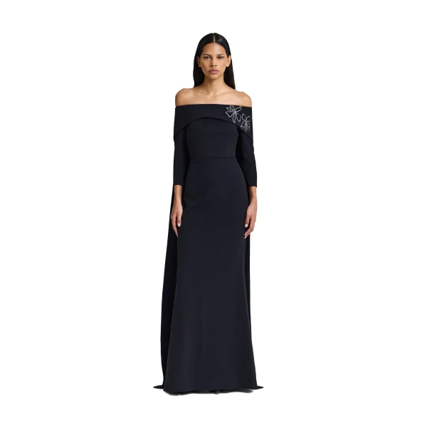 Safiyaa Soshin Long Dress in Black with Bellara Embroidered Harness | Maxi Dresses | Coveti