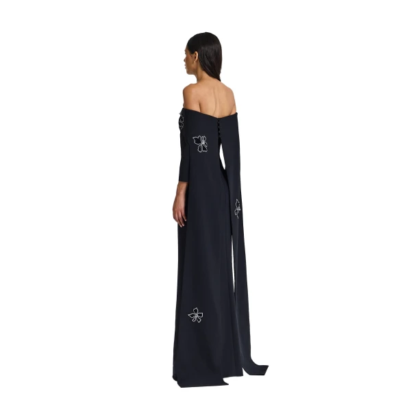 Safiyaa Soshin Long Dress in Black with Bellara Embroidered Harness | Maxi Dresses | Coveti