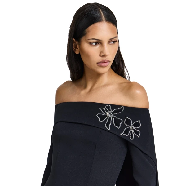 Safiyaa Soshin Long Dress in Black with Bellara Embroidered Harness | Maxi Dresses | Coveti