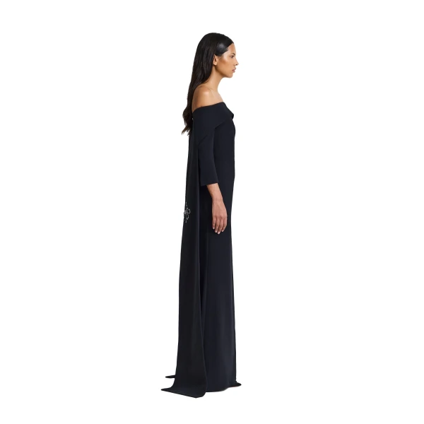Safiyaa Soshin Long Dress in Black with Bellara Embroidered Harness | Maxi Dresses | Coveti