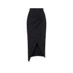 Saiid Kobeisy Asymmetric Draped Crepe Skirt in Jet Black