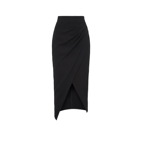 Asymmetric Draped Crepe Skirt in Jet Black