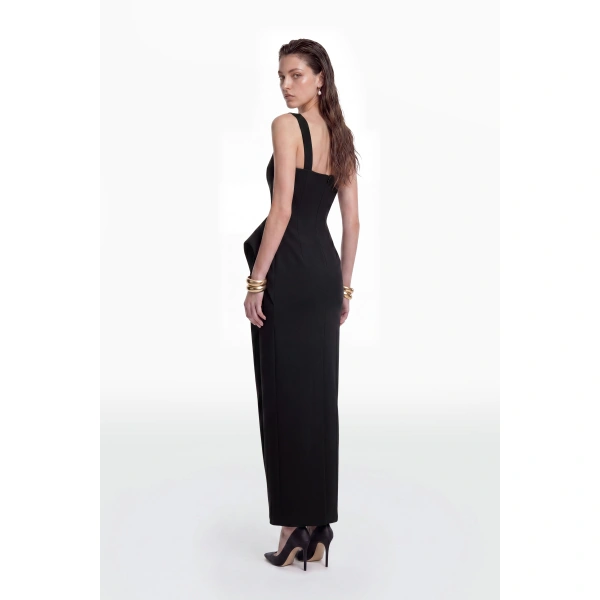 Saiid Kobeisy Asymmetric Draped Dress in Jet Black, view 4