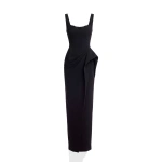 Saiid Kobeisy Asymmetric Draped Dress in Jet Black