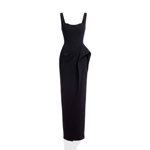 Asymmetric Draped Dress in Jet Black
