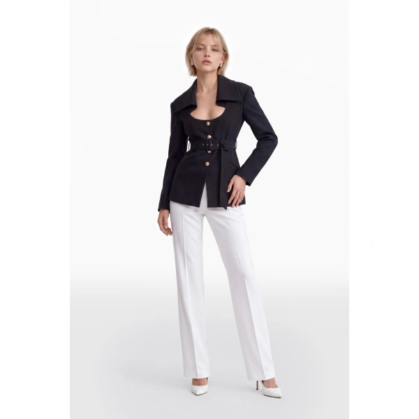 Saiid Kobeisy Belted Tailored Blazer in Jet Black, view 2