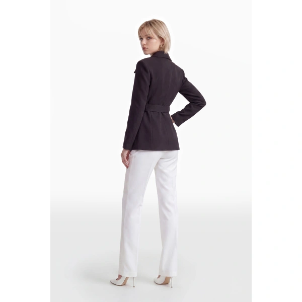 Saiid Kobeisy Belted Tailored Blazer in Jet Black, view 4