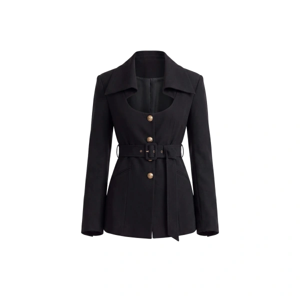 Belted Tailored Blazer in Jet Black