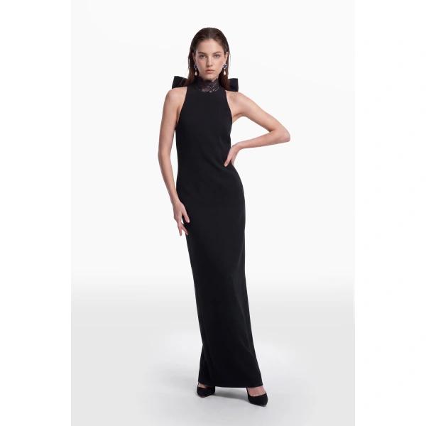 Saiid Kobeisy Bow-Back Maxi Dress in Jet Black, view 3