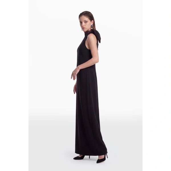 Saiid Kobeisy Bow-Back Maxi Dress in Jet Black, view 4