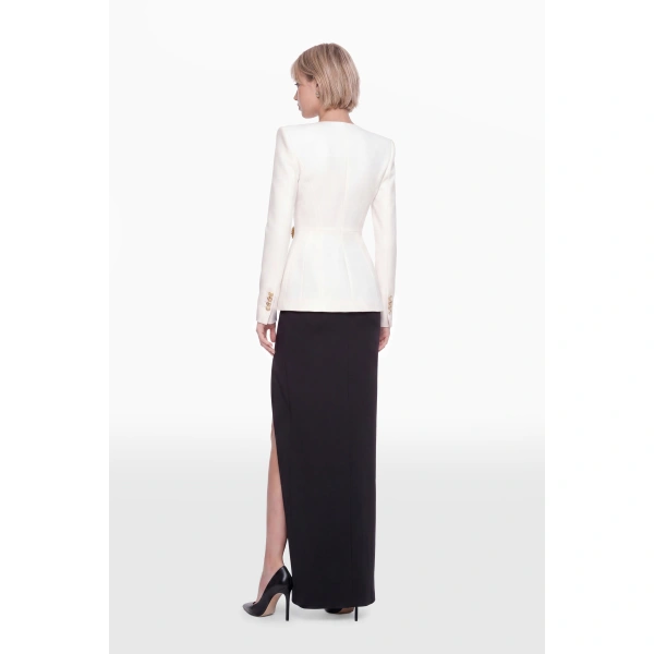 Saiid Kobeisy Crepe Fitted Jacket in Off-White, view 4