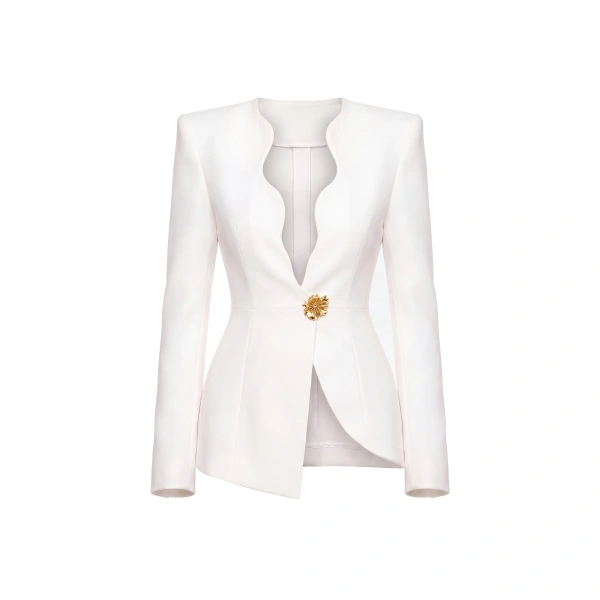 Crepe Fitted Jacket in Off-White