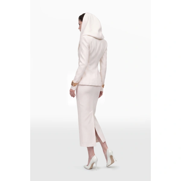 Saiid Kobeisy Crepe Sculpted Hooded Jacket in Ivory, view 4