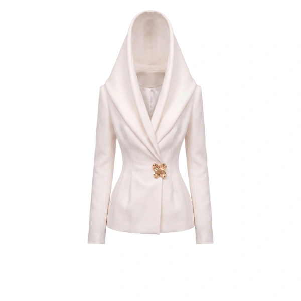 Crepe Sculpted Hooded Jacket in Ivory