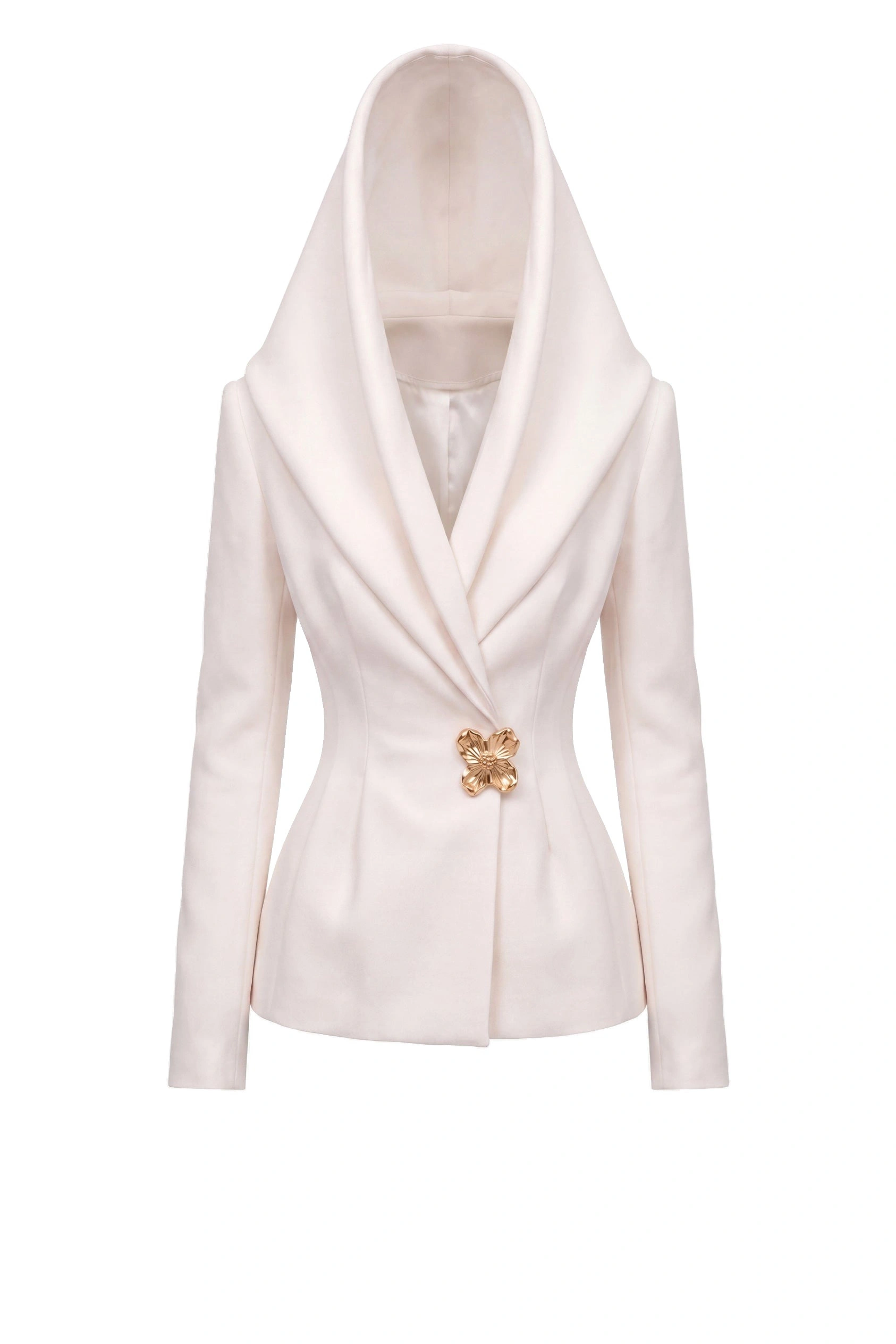 Saiid Kobeisy Crepe Sculpted Hooded Jacket in Ivory Saiid Kobeisy Crepe Sculpted Hooded Jacket in Ivory