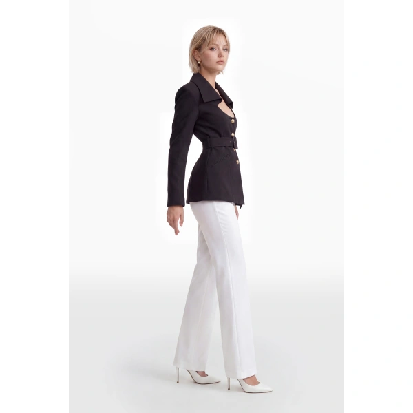 Saiid Kobeisy Crepe Straight-Cut Pants in Off-White, view 2