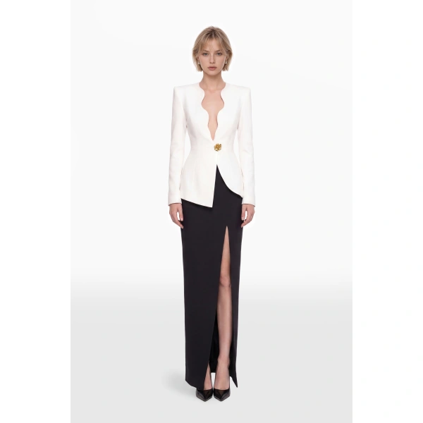 Saiid Kobeisy Crepe Straight Maxi Skirt in Jet Black, view 3