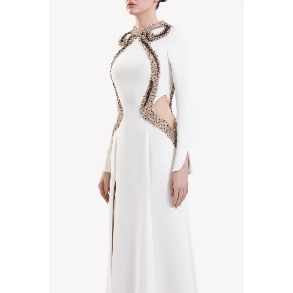 Saiid Kobeisy Embellished Long Dress in Ivory, view 4