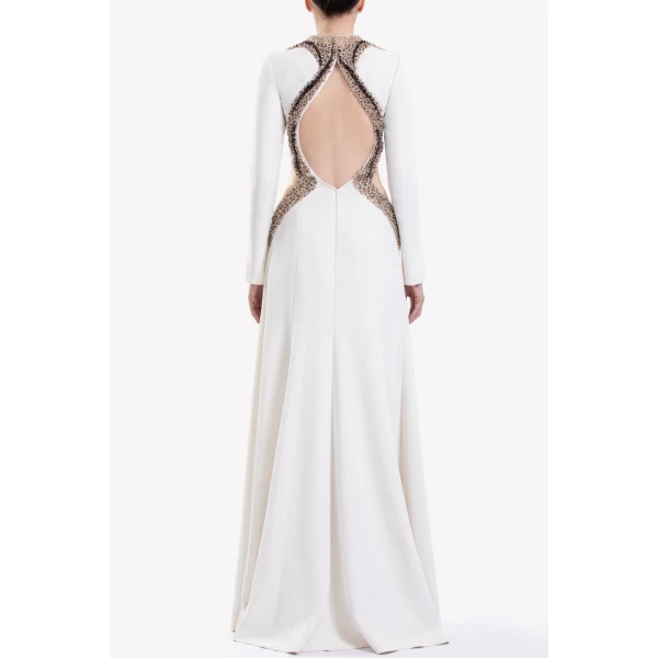 Saiid Kobeisy Embellished Long Dress in Ivory, view 5