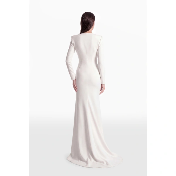 Saiid Kobeisy Fitted Dress with Scalloped Neckline in Off-White, view 4