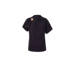 Saiid Kobeisy Gabardine Draped Blouse in Jet Black