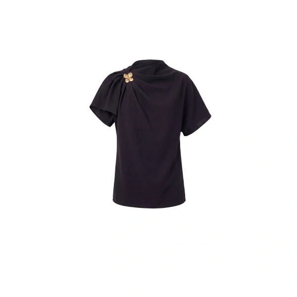 Gabardine Draped Blouse in Jet Black