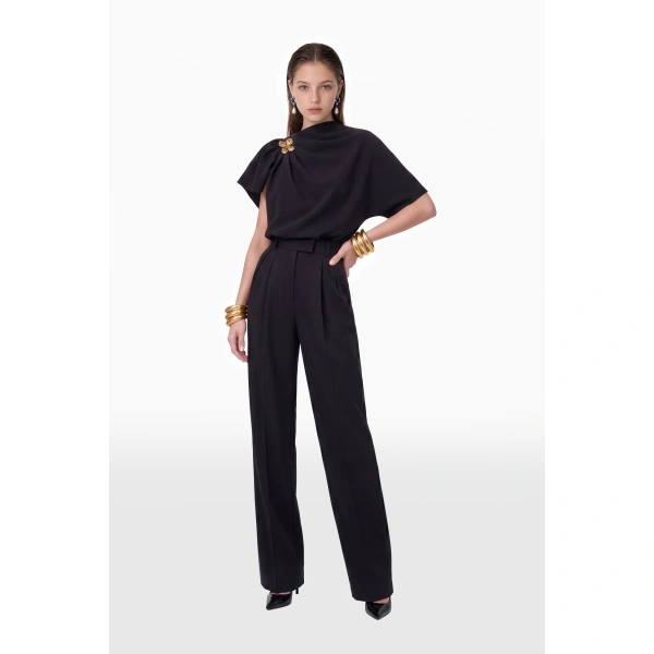 Saiid Kobeisy Gabardine High-Waisted Pants in Jet Black, view 2