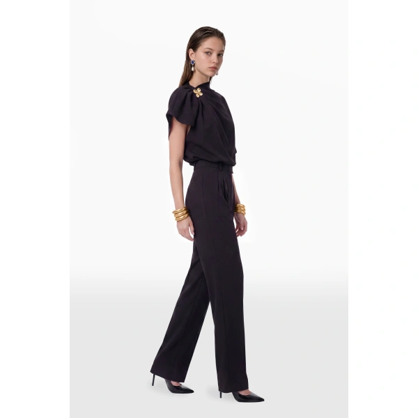 Saiid Kobeisy Gabardine High-Waisted Pants in Jet Black, view 3