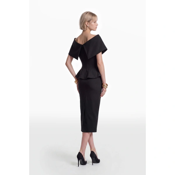 Saiid Kobeisy Gabardine Midi Pencil Skirt in Jet Black, view 2