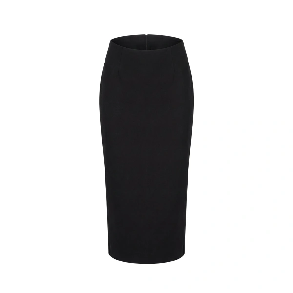 Gabardine Midi Pencil Skirt in Jet Black