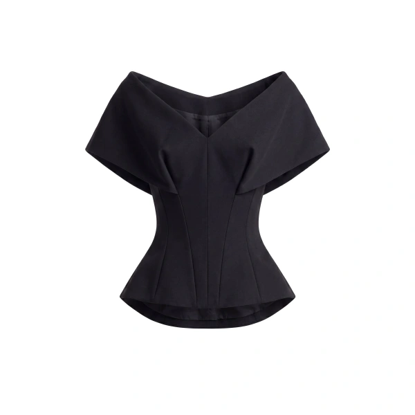 Saiid Kobeisy Gabardine Off-Shoulder Top in Jet Black
