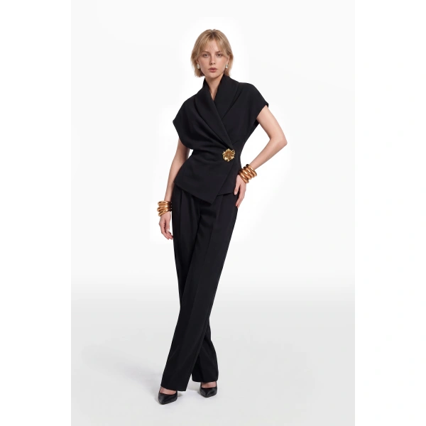 Saiid Kobeisy Gabardine Satin Top in Jet Black, view 2