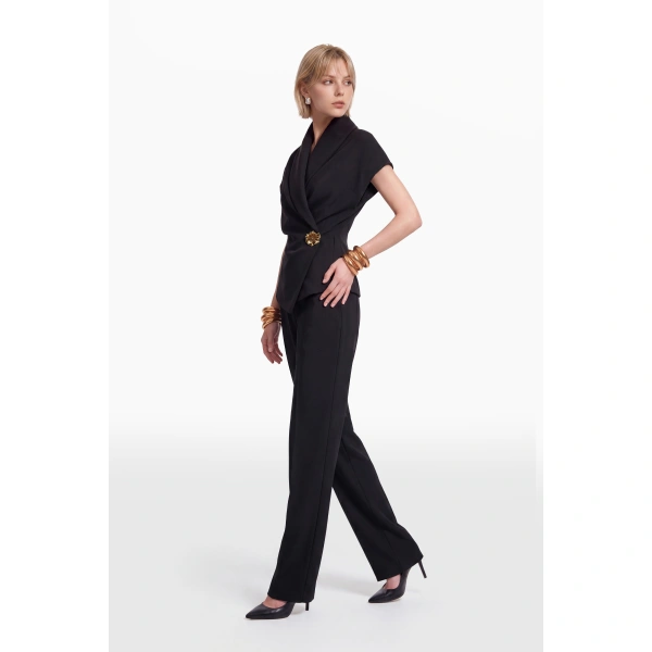 Saiid Kobeisy Gabardine Satin Top in Jet Black, view 3