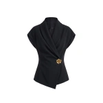 Saiid Kobeisy Gabardine Satin Top in Jet Black
