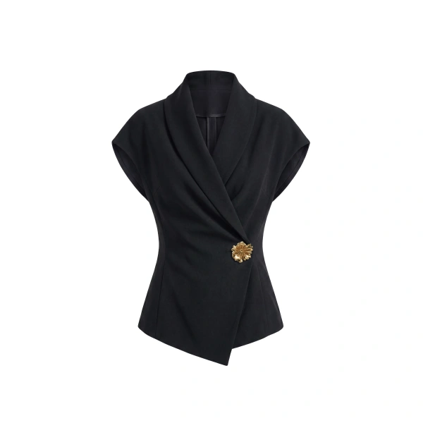 Gabardine Satin Top in Jet Black
