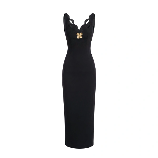 Perforated Neckline Dress in Jet Black