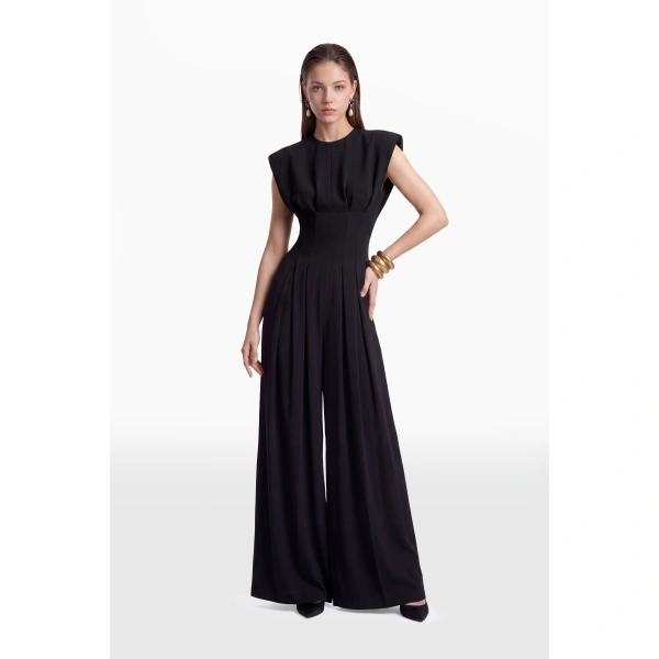Saiid Kobeisy Pleated Jumpsuit in Jet Black, view 2