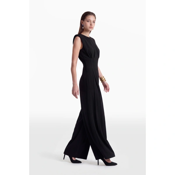 Saiid Kobeisy Pleated Jumpsuit in Jet Black, view 3