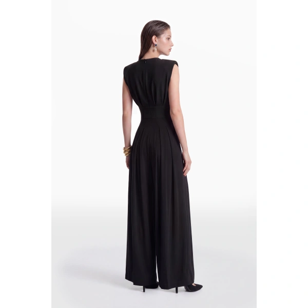 Saiid Kobeisy Pleated Jumpsuit in Jet Black, view 4