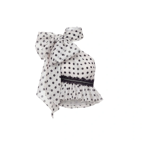 Polka Dot Chiffon Top in Ivory Polka Dot