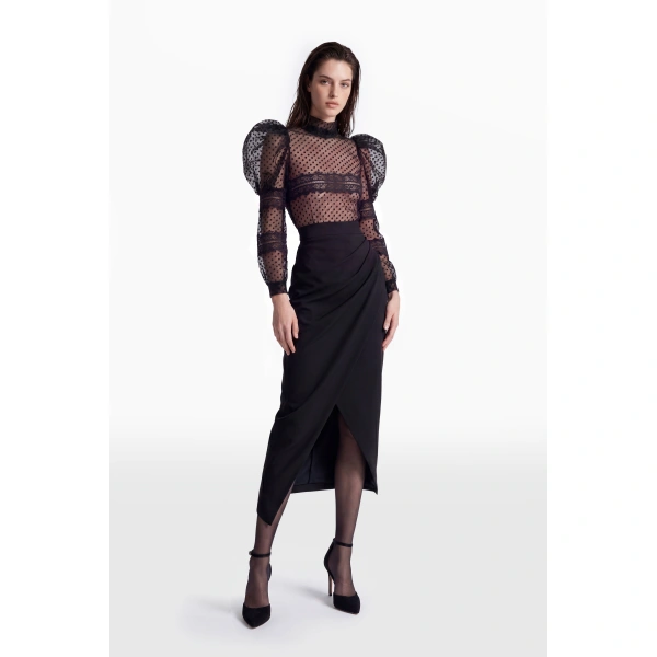 Saiid Kobeisy Polka Dot Lace Blouse in Jet Black, view 2